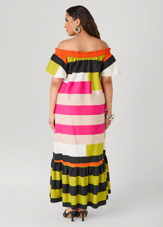 Off The Shoulder Striped Dress