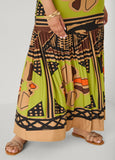 Flounced Abstract Print Maxi Dress