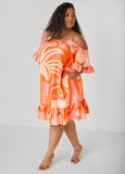 Cold Shoulder Tropical Print Dress