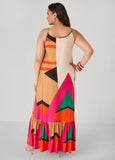 Chain Trimmed Geo Print Maxi Dress