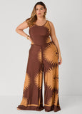 Belted Printed Wide Leg Jumpsuit