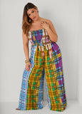 Strapless Plaid Wide Leg Jumpsuit