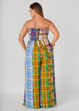 Strapless Plaid Wide Leg Jumpsuit