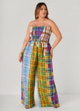 Strapless Plaid Wide Leg Jumpsuit