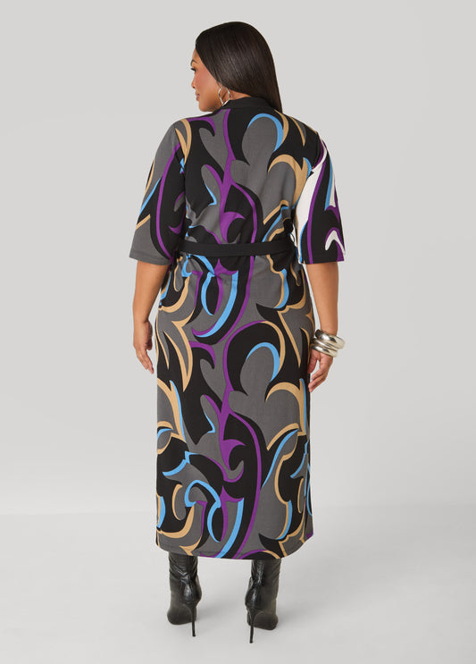 Textured Swirl Print Maxi Dress