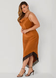 Asymmetric Lace Trimmed Slip Dress