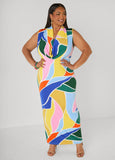 Printed Cowl Neck Bodycon Dress
