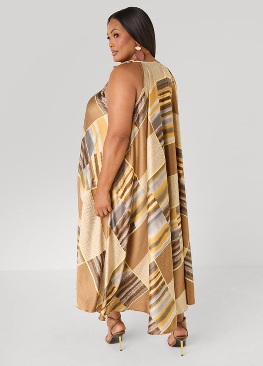 Tie Neck Printed Maxi Dress