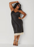 Lace Trimmed V Neck Slip Dress