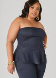 Strapless Denim Jogger Jumpsuit