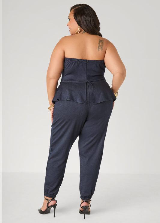 Strapless Denim Jogger Jumpsuit