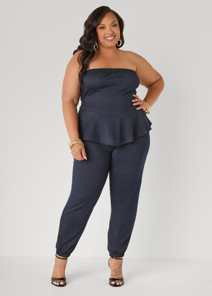 Plus Size Strapless Denim Jogger Jumpsuit