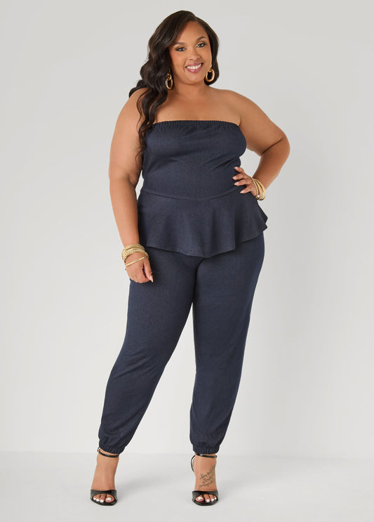 Strapless Denim Jogger Jumpsuit