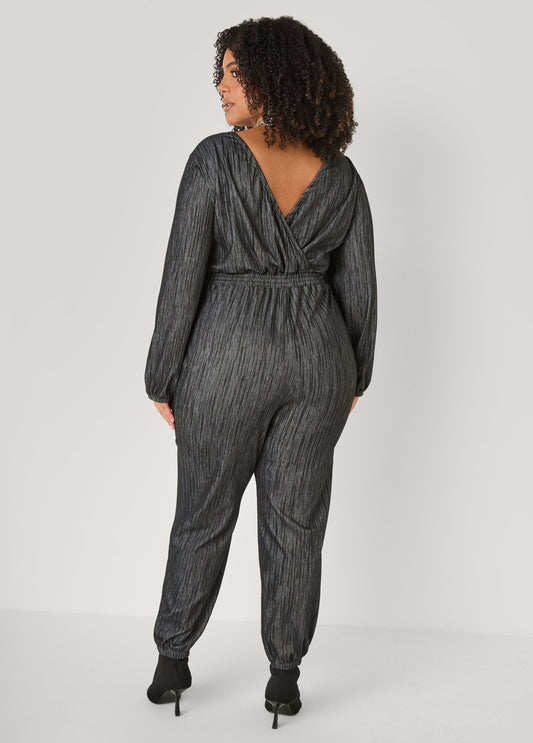 Textured Denim Joggers Jumpsuit