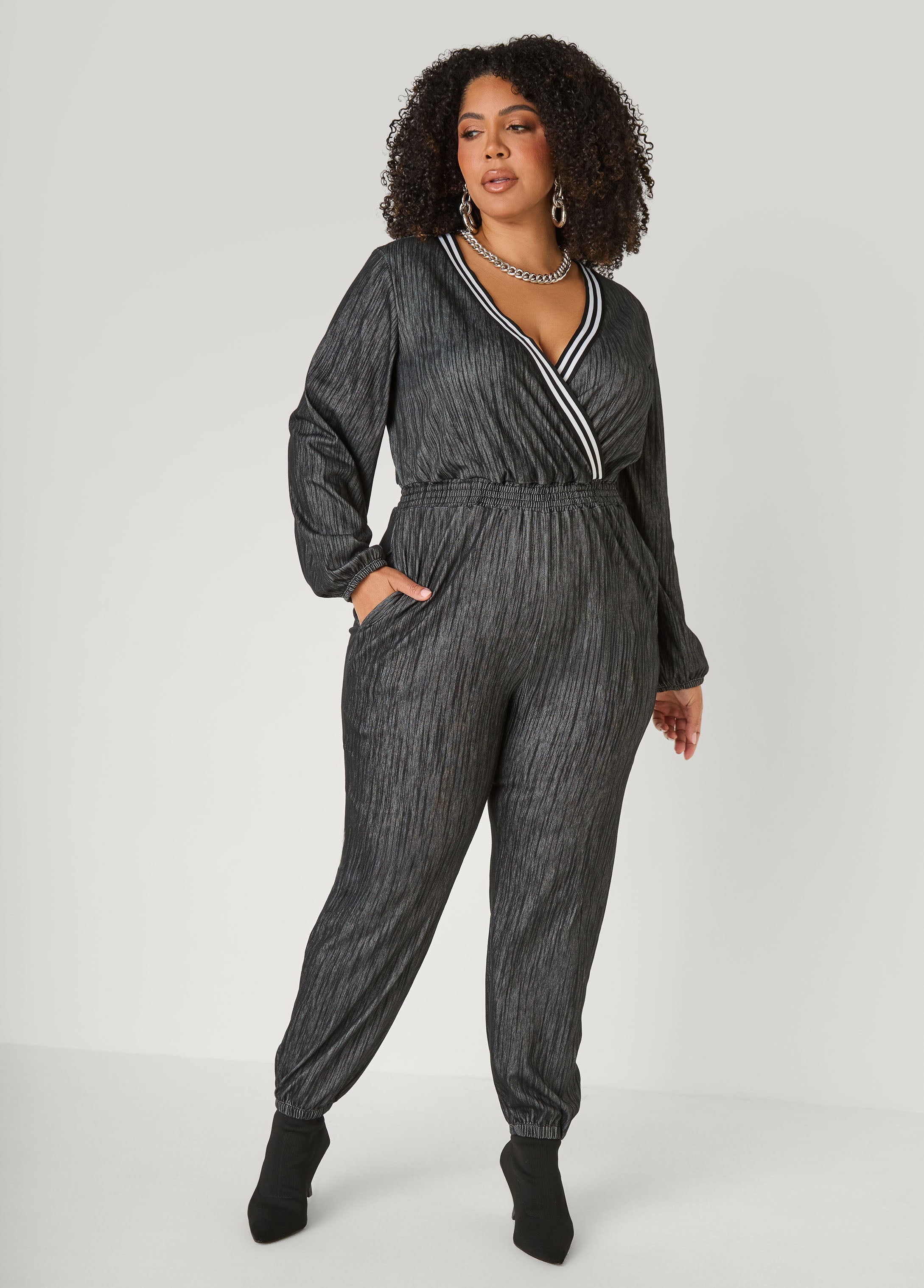 Textured Denim Joggers Jumpsuit