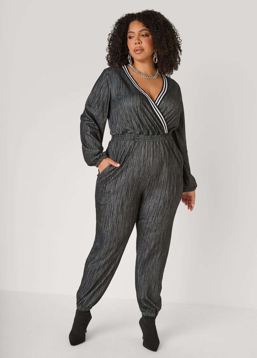 Textured Denim Joggers Jumpsuit