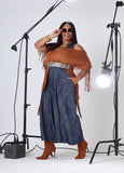 Textured Denim Wide Leg Jumpsuit