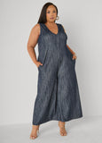 Textured Denim Wide Leg Jumpsuit