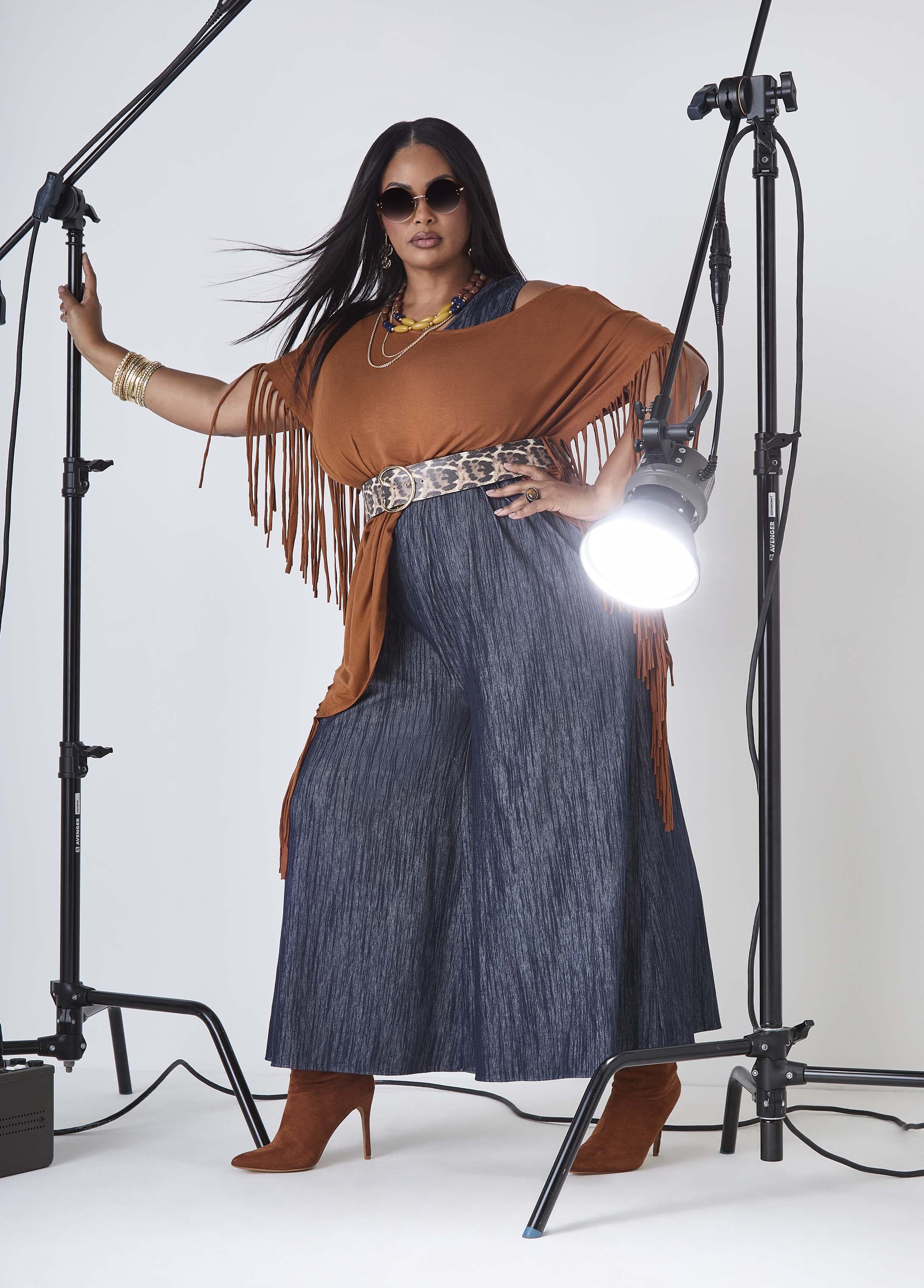 Textured Denim Wide Leg Jumpsuit