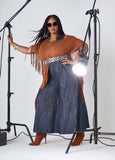 Textured Denim Wide Leg Jumpsuit
