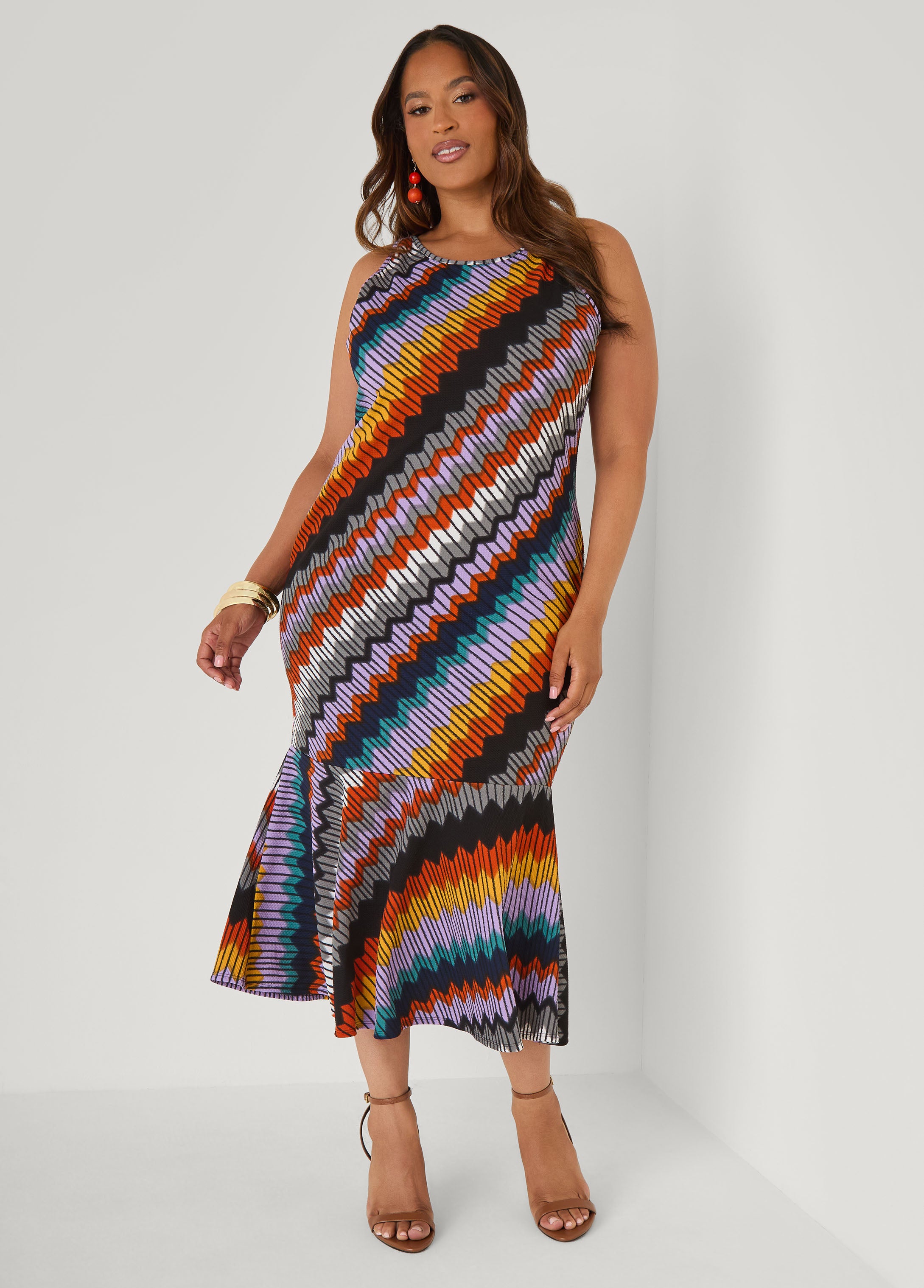 Flounced Zig Zag Midaxi Dress