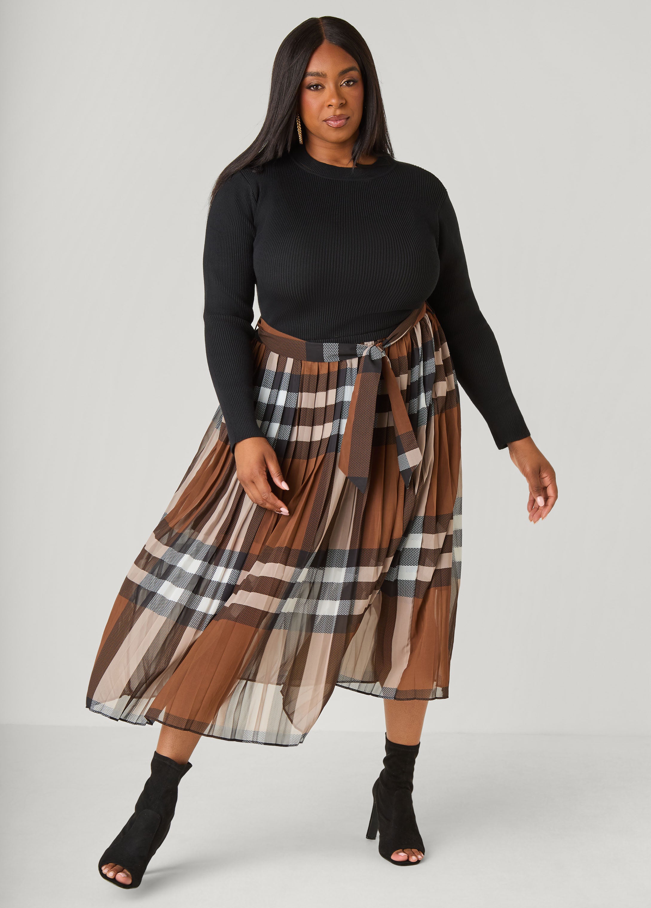 Plaid Mock Neck Maxi Dress