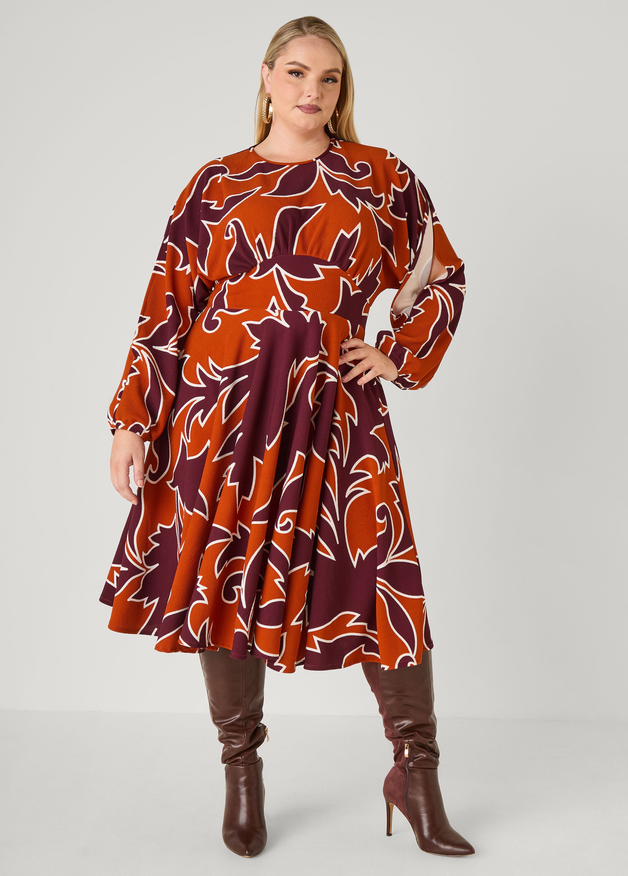 Floral Split Sleeve A Line Dress