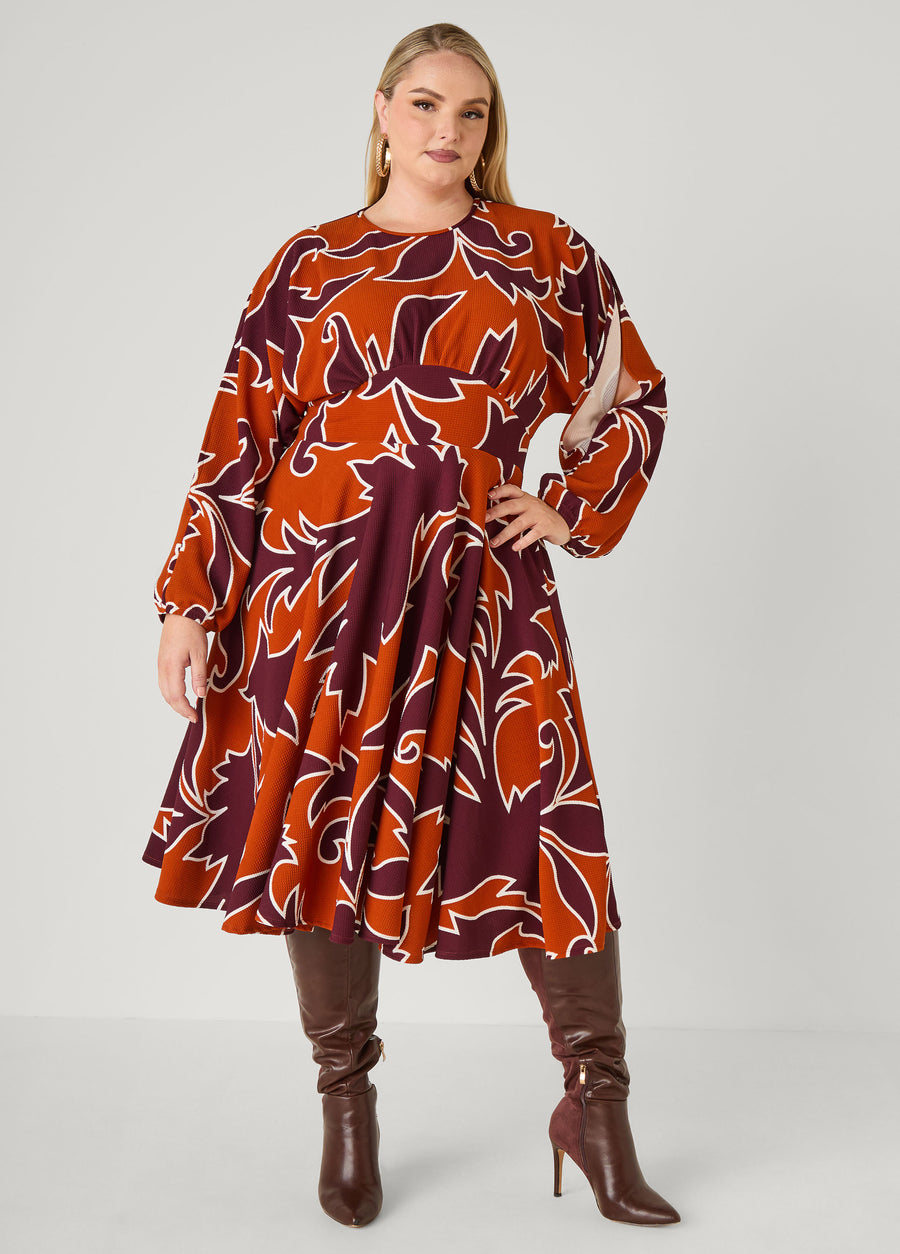 Floral Split Sleeve A Line Dress