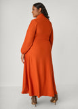 Ribbed Tie Neck A Line Dress