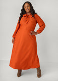 Ribbed Tie Neck A Line Dress