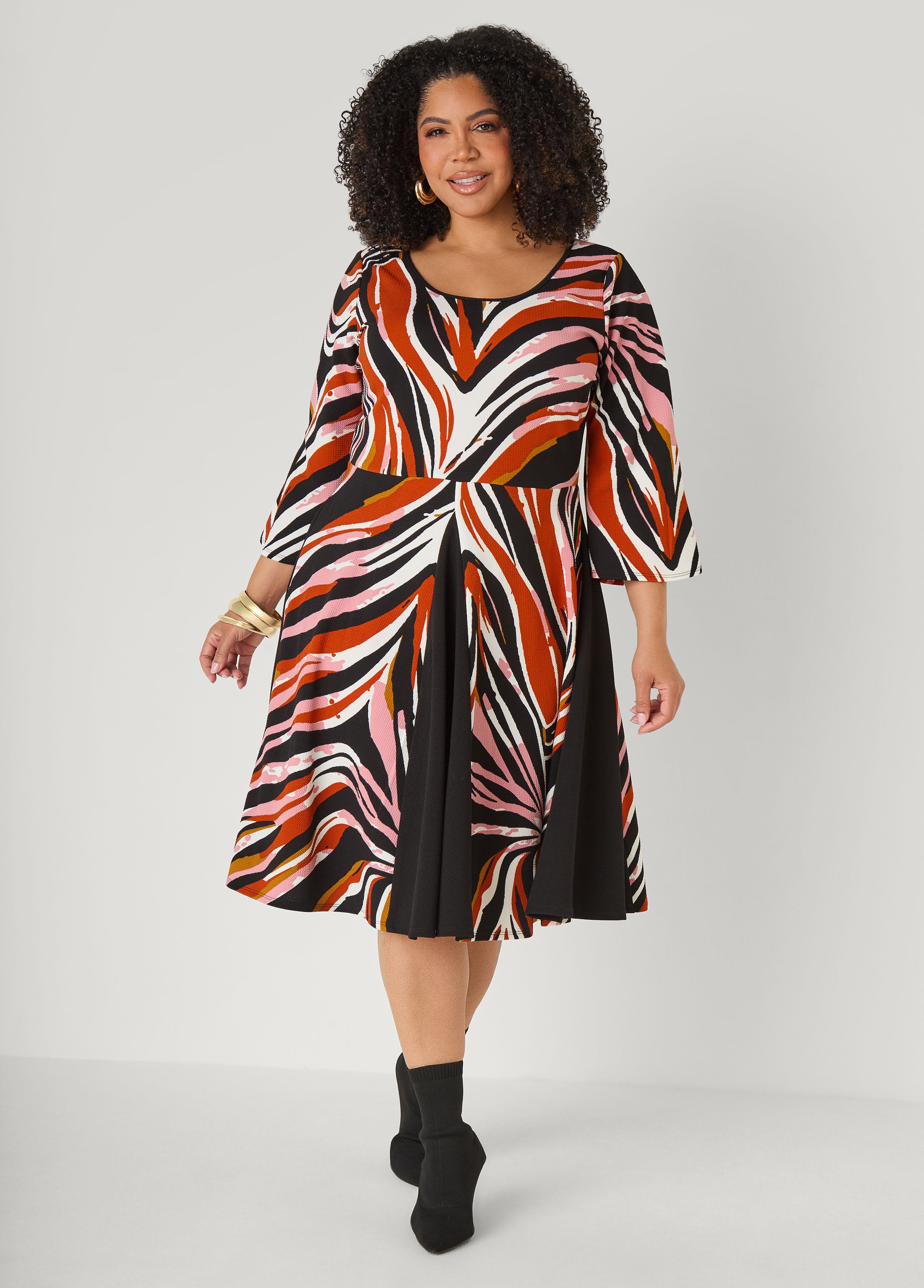 Bell Sleeve Abstract A Line Dress