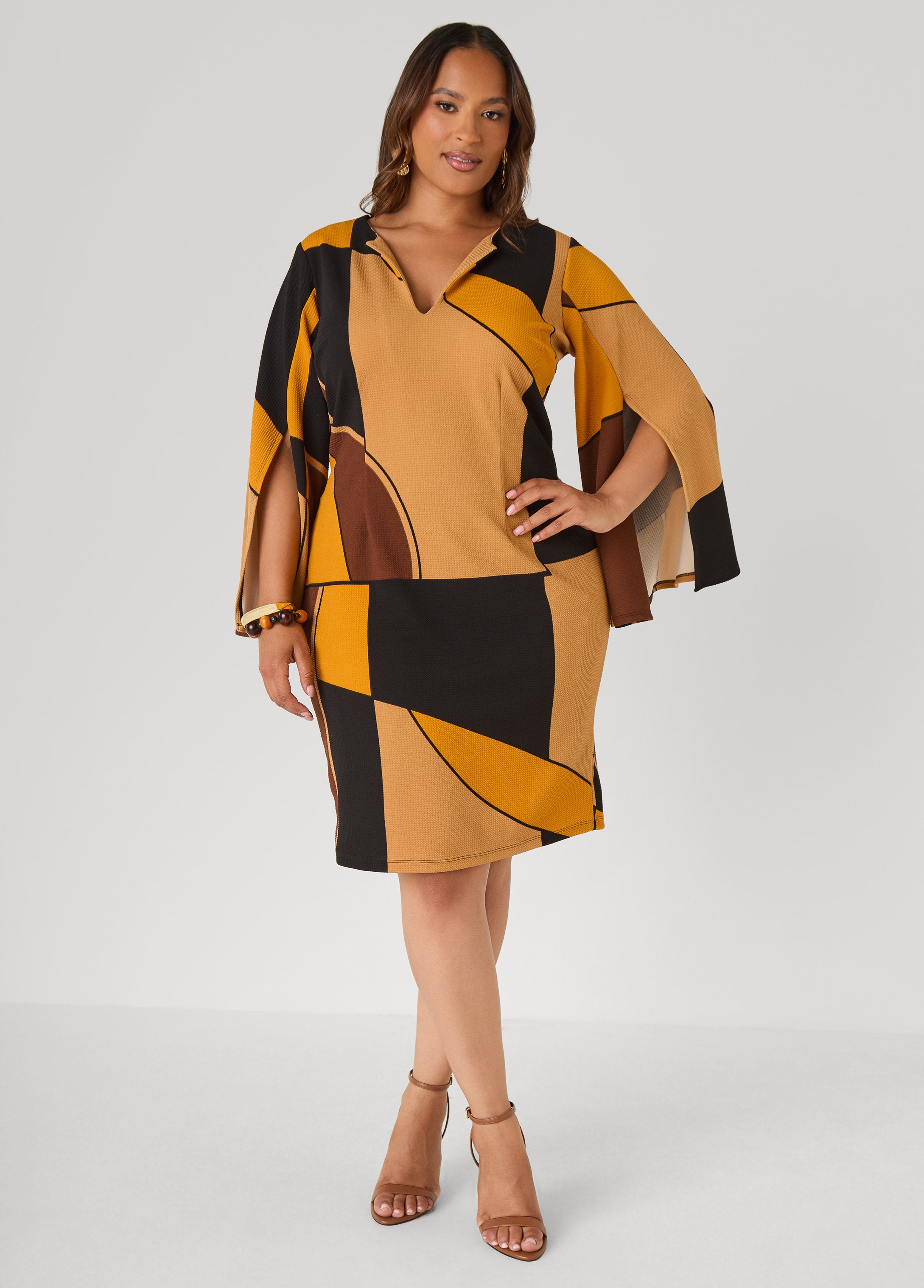 Split Sleeve Abstract Sheath Dress