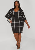 Windowpane Cape Effect Dress