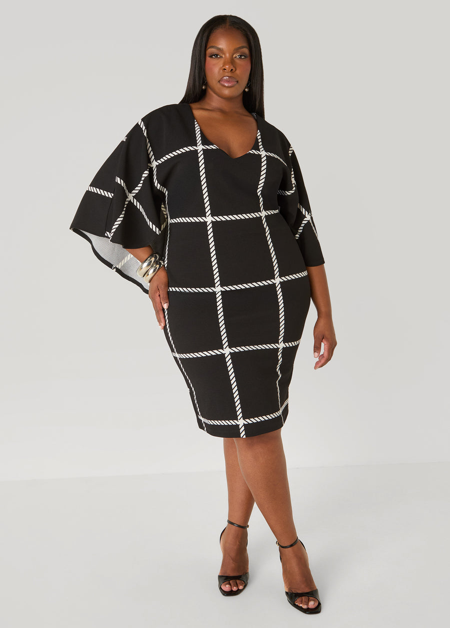Windowpane Cape Effect Dress