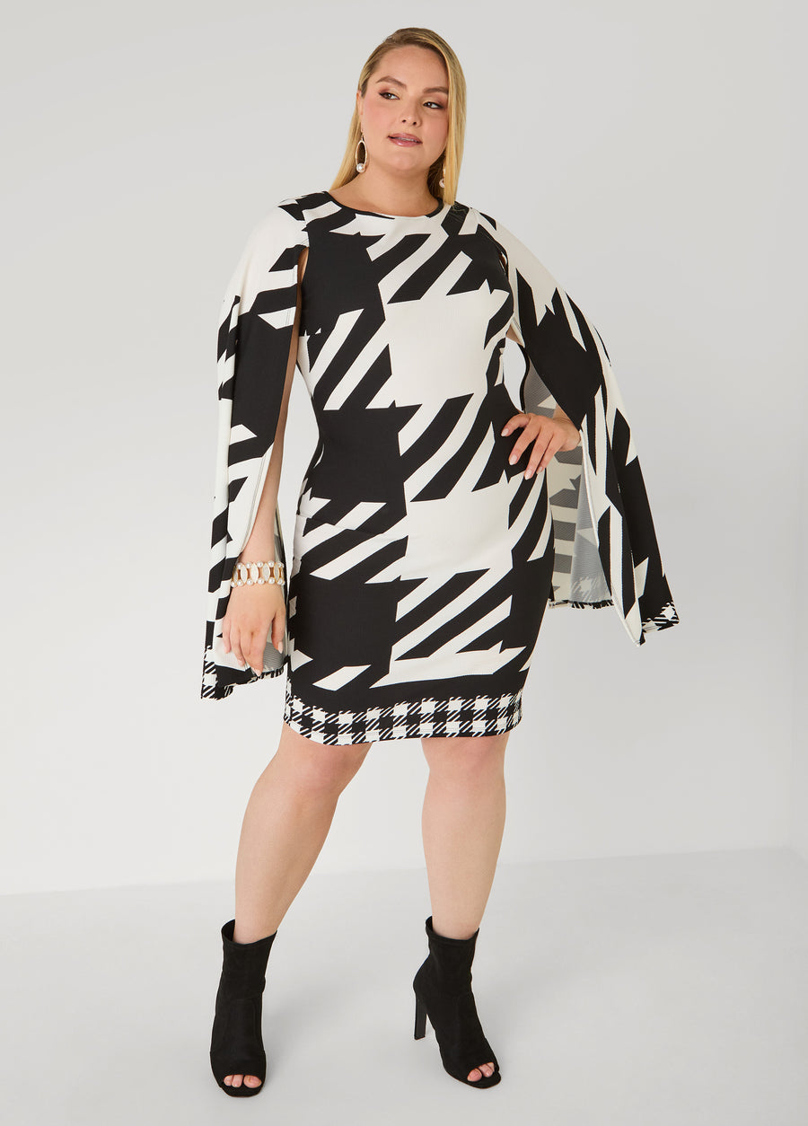 Houndstooth Split Sleeve Dress