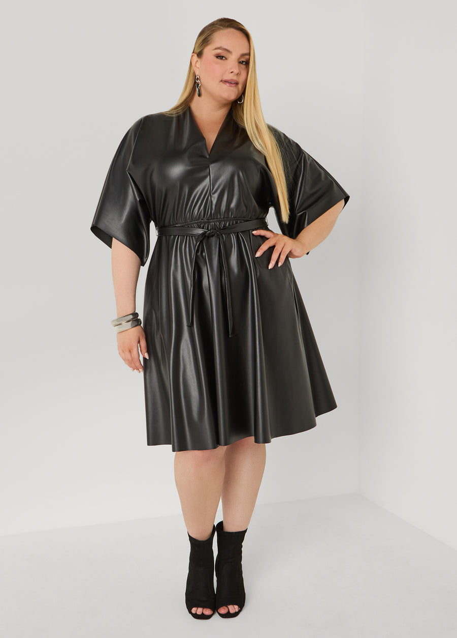 Faux Leather A Line Dress