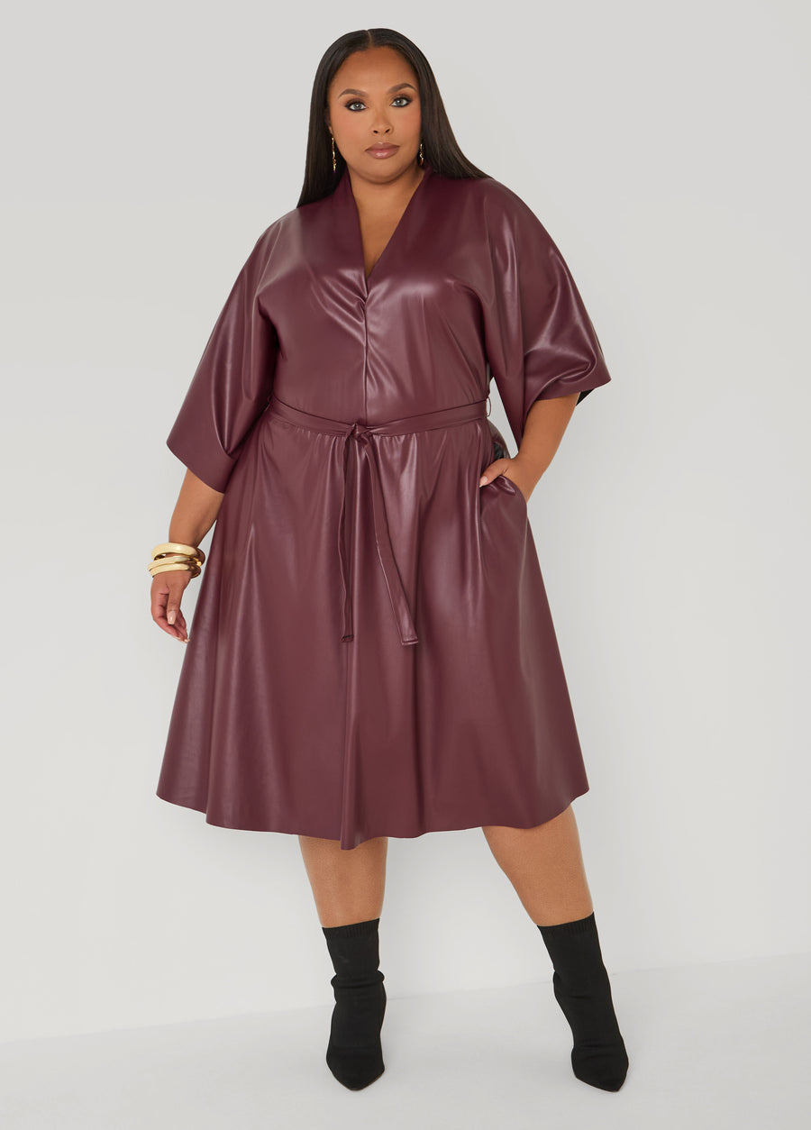 Faux Leather A Line Dress