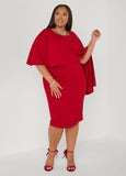 Textured Cape Effect Sheath Dress
