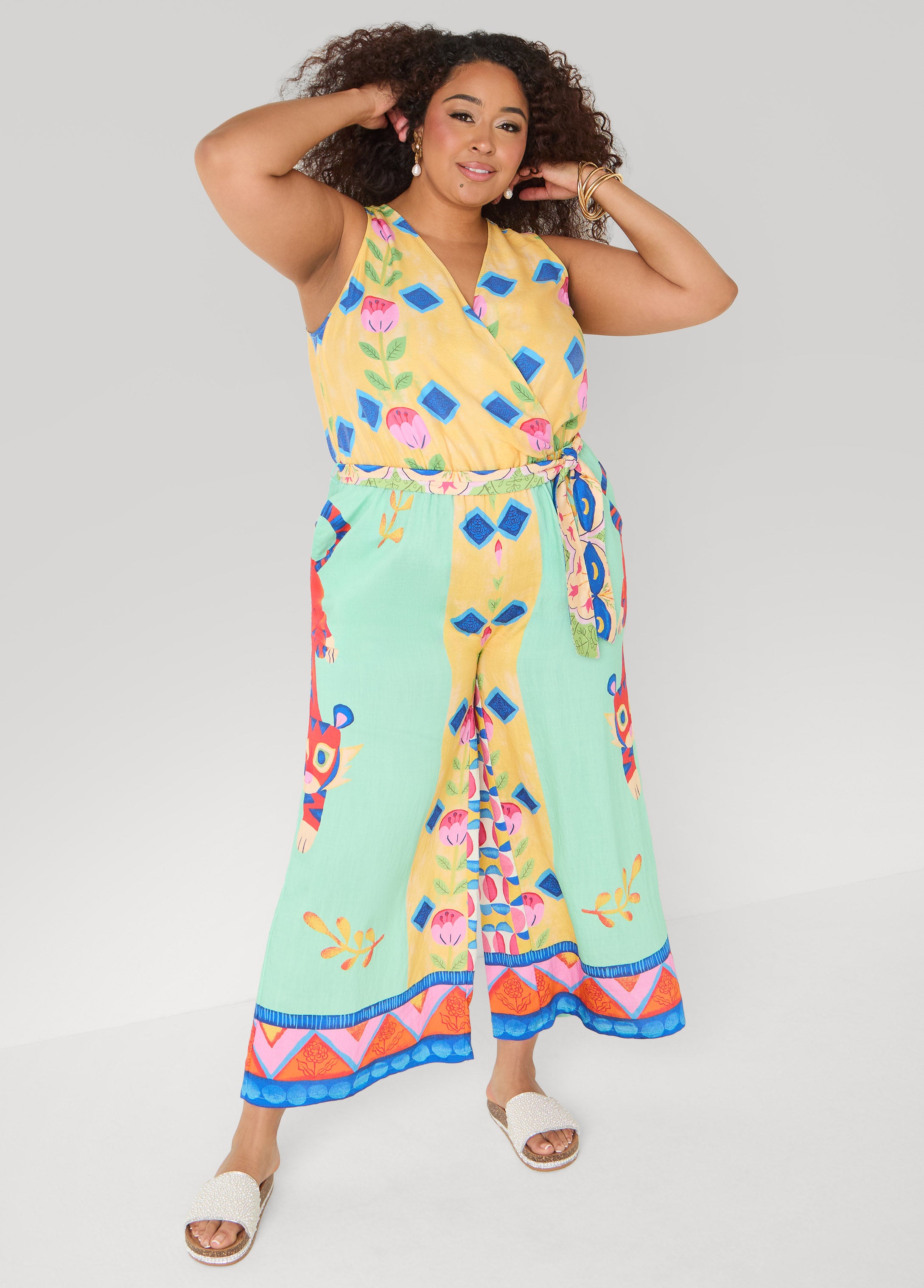 Cropped Floral Print Jumpsuit