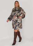 Tie Neck Floral Satin Dress