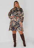 Plus Size Tie Neck Floral Satin Dress