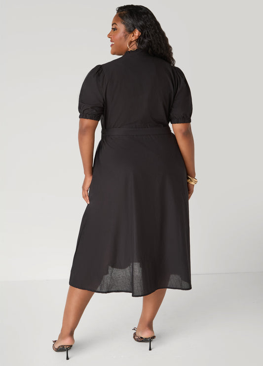 Puff Sleeved Cotton Shirtdress