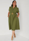 Puff Sleeved Cotton Shirtdress