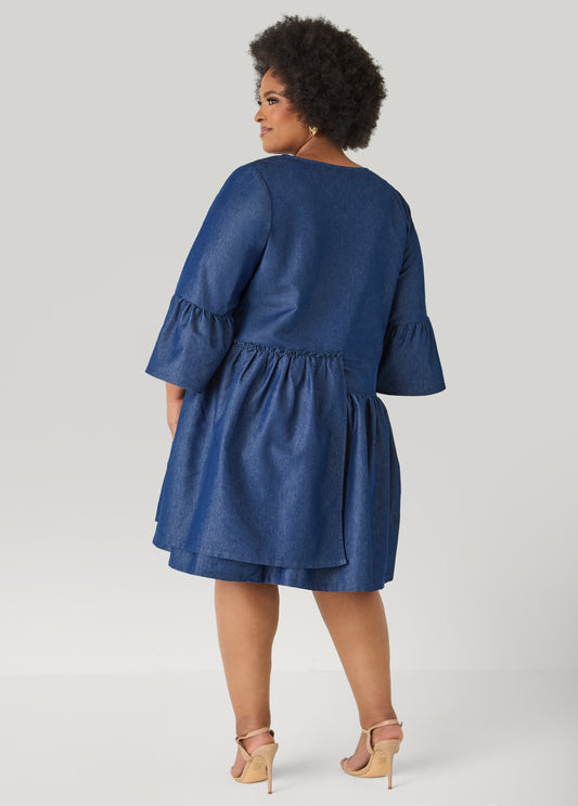 Layered Chambray Babydoll Dress