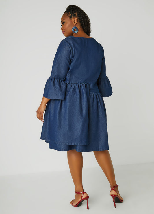 Layered Chambray Babydoll Dress