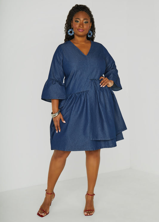 Plus Size Layered Chambray Babydoll Dress