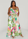 Floral Print Satin Maxi Dress