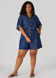 Plus Size Cuffed Chambray Romper