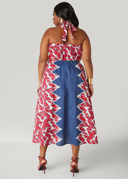 Printed Cotton Halter Dress
