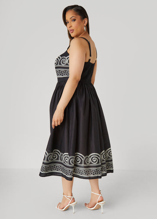 Scroll Print Cotton Dress